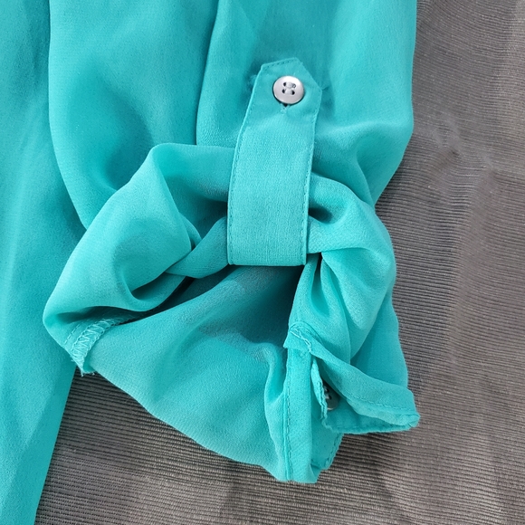 Vanity 2XL Sheer Mint Green Pleated Pintuck Tunic Longsleeved Blouse Top - Picture 3 of 10